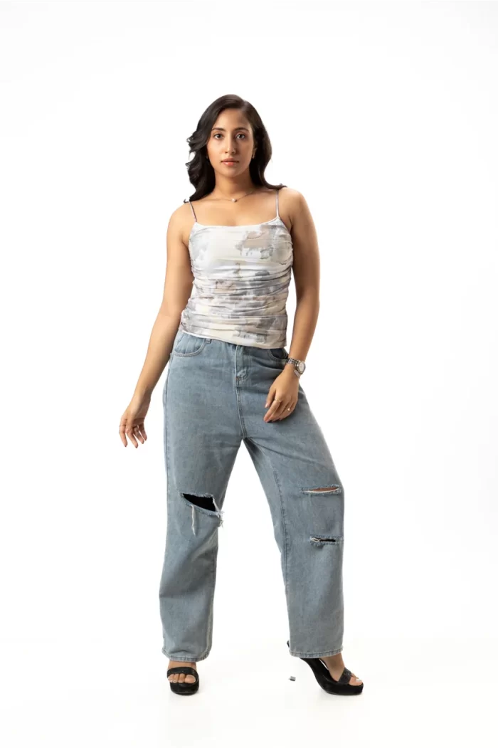 Tie Dye Fitted Top printed chiffon top with shoulder straps and tie-dye pattern